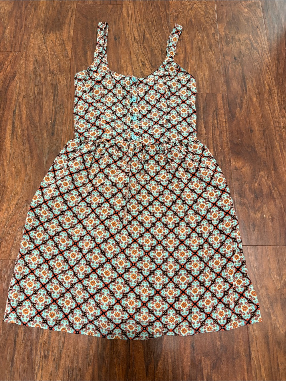 Xhilaration Turquoise and Brown Patterned Sundress